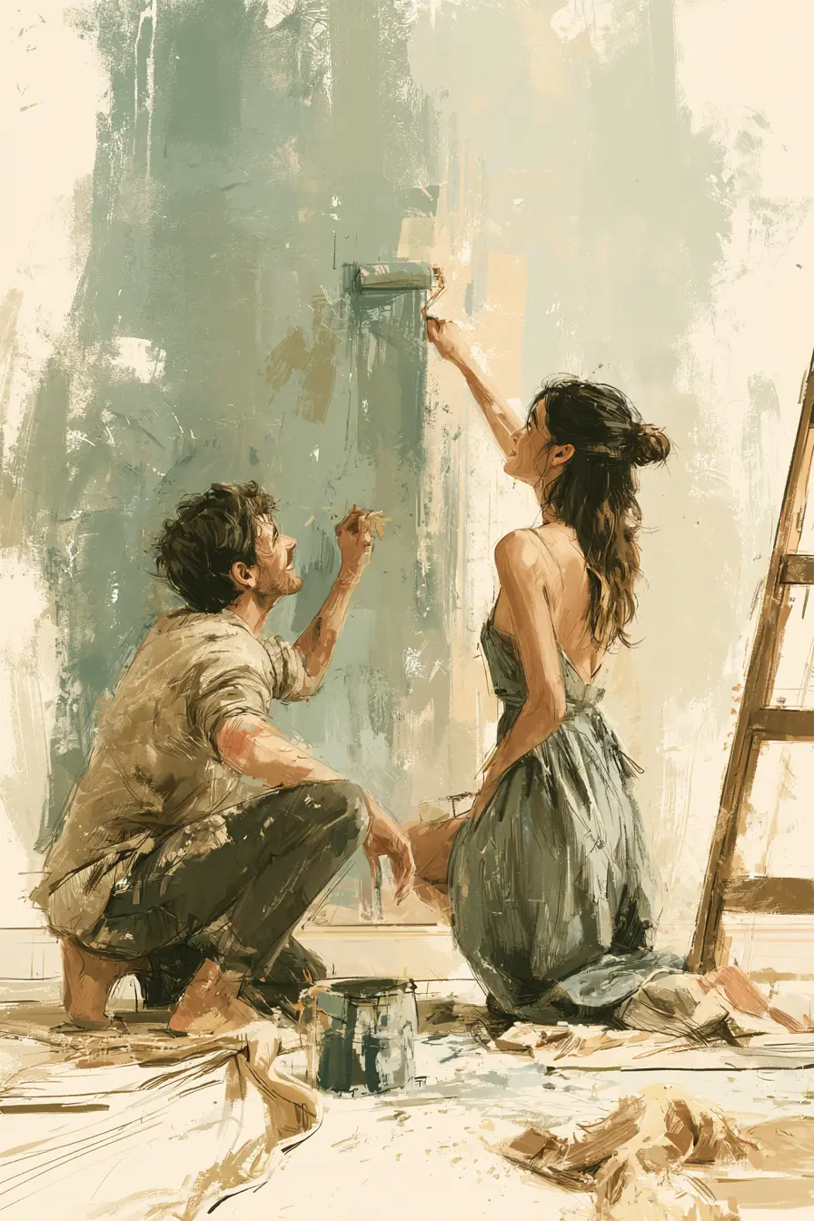 Couple painting a nursery wall — deadline-driven preparation funded at the $3,000 tier